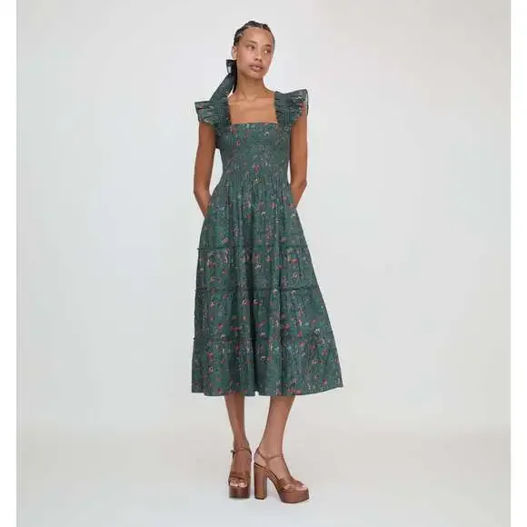 Hill House Home The Ellie Nap Dress - Bottle Green Fleur Chintz Size XSBottle Gr - Picture 3 of 7